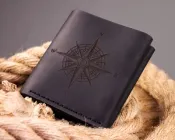 Шкіряний чоловічий гаманець Square Компас - Чорний