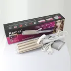 Плойка для волосся Kemei KM-1010 потрійна з керамічним покриттям 22см Золотисто-біла (12134)