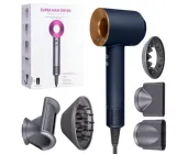 Фен Super Hair Dryer 1600 Вт для сушки та укладки волосся, 5 насадок у комплекті, іонна технологія, 2 швидкості, 3 температурних режими, захист від перегріву Золотий
