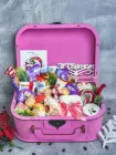 Подарунок Premium Box для дівчини, жінки, донечки, мами | Дерев’яний чемоданчик, солодощі, свічка, чашка, шкарпетки