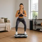 Віброплатформа тренувальна з пультом та еспандерами, фітнес-тренажер вібраційний з 120 швидкостями, дисплеєм і протиковзкою поверхнею для схуднення і зміцнення м’язів, 5 програм Білий, TSVP-1-White